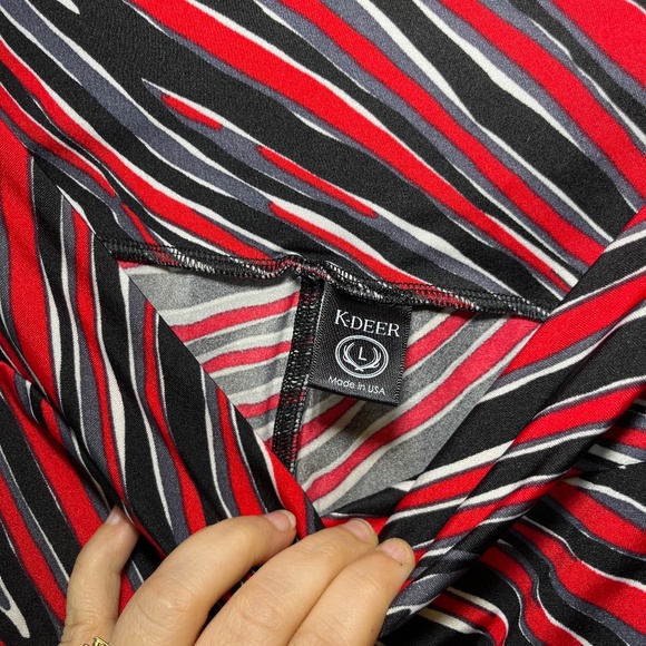 K-Deer Leggings Womens Large Red/Black/White Stripe High Waisted Rise Stretch - Picture 6 of 6